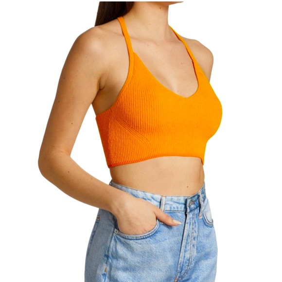 NEW RAG AND BONE Soleil Stretch Ribbed Bra Top Size L Orange color - Picture 1 of 8